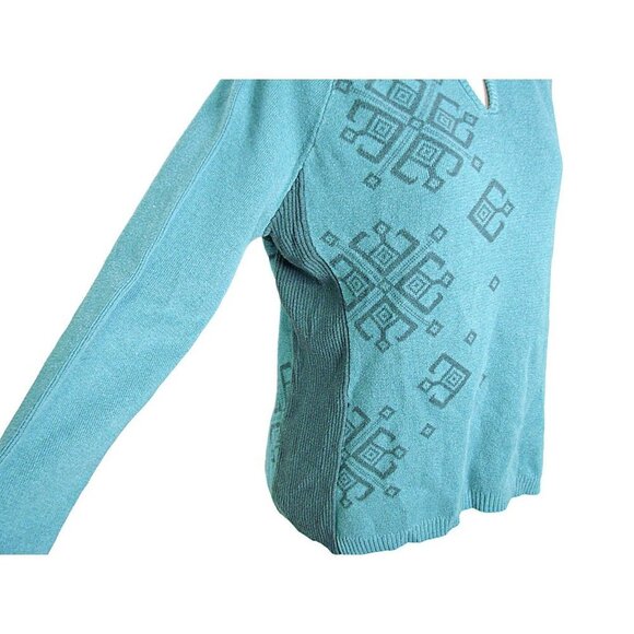 Vintage Womens Woolrich Atlantic Cotton Turquoise Snowflake V Neck Sweater Sz M - Picture 2 of 11